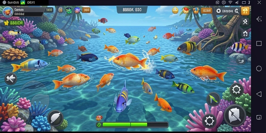 Tampilan gameplay 888IDR dengan aksi tembak ikan yang seru.