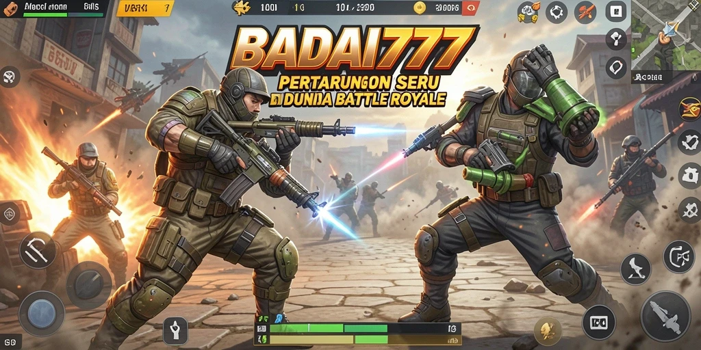 Screenshot utama BADAI777 menampilkan aksi mendebarkan dalam gaya Battle Royale.