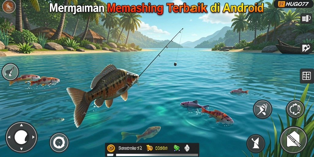 Tampilan gameplay HUGO77 yang memukau saat memancing di laut.