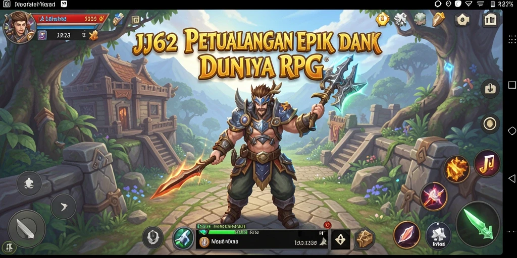 Screenshot gameplay JJ62 menunjukkan pertarungan epik dalam dunia RPG.