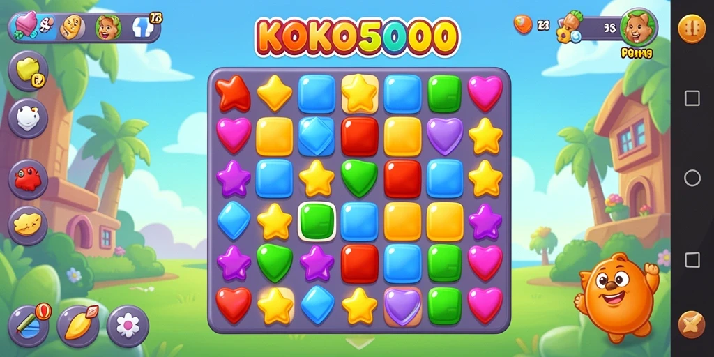 Screenshot KOKO5000 menampilkan gameplay Match-3 yang memikat.