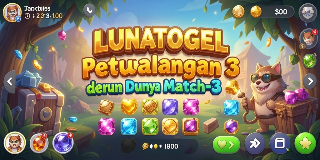 Tampilkan gameplay Match-3 yang penuh warna dan menantang di LUNATOGEL.