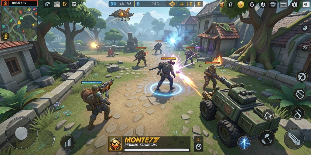 Tampilan gameplay MONTE77 dengan aksi tembak-menembak yang mendebarkan.