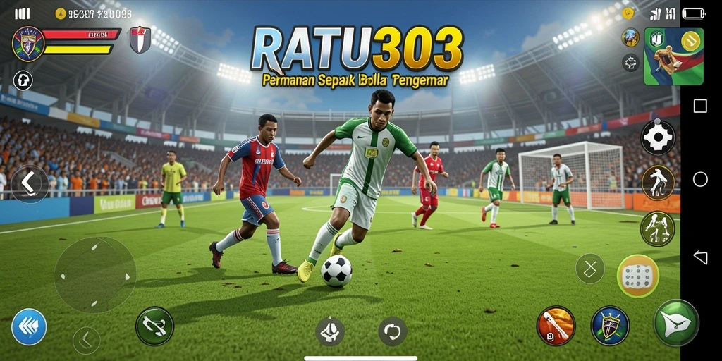 Tampilan gameplay RATU303 dengan aksi sepak bola yang seru dan mendebarkan.