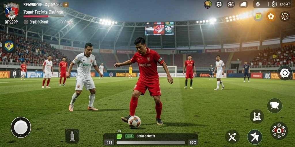 Screenshot gameplay RP62RP yang menunjukkan aksi sepak bola seru.